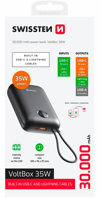 УМБ Swissten Power Bank Voltbox 30000 mAh 35W PD Black (8595217490574) - Фото 10 УМБ Swissten Power Bank Voltbox 30000 mAh 35W PD Black (8595217490574) - изображение 10
