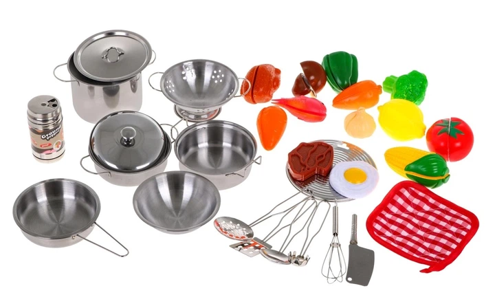 Mega zestaw kuchenny Metalowe garnki + Przybory kuchenne + Jedzenie 30 elementów ZDZ.555-BX050 (5903864954364) - obraz 3