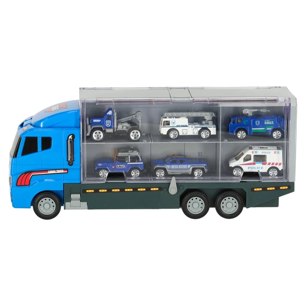 Transporter ciężarówka KIK TIR wyrzutnia + metalowe auta policja (5903039704077) - obraz 4