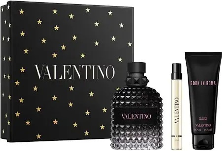 Zestaw męski Valentino Uomo Born in Roma Woda toaletowa 100 ml + Miniaturka Woda toaletowa 10 ml + Żel pod prysznic 75 ml (3614274683622) - obraz 1