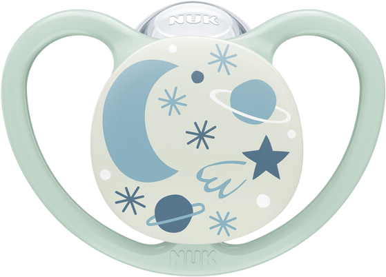 Набор пустышек ортодонтических Nuk силиконовых Space Night от 6 до 18 месяцев Размер 2 Львёнок/звёздное небо 2 шт (4008600420477) - изображение 3