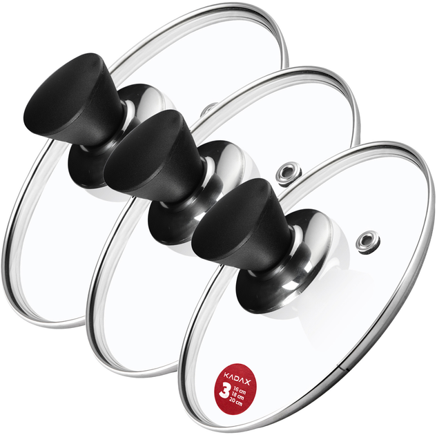 Zestaw pokrywek Kadax Taranto szklanych 16 cm + 18 cm + 20 cm (5903699477298) - obraz 1