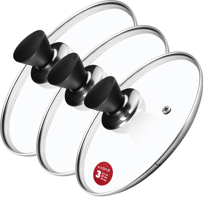 Zestaw pokrywek Kadax Taranto szklanych 22 cm + 26 cm + 30 cm (5903699477410) - obraz 1
