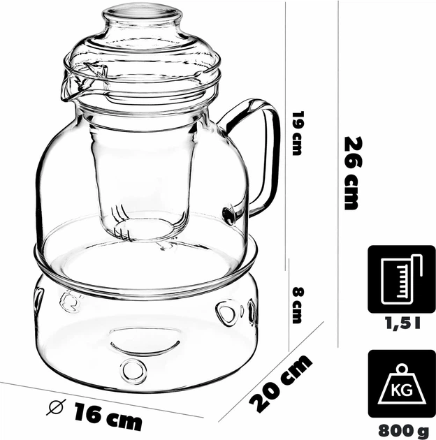 Заварювальний чайник Kadax Risel жаростійкий з підігрівом і заварником 1.5 л (5906638311196) - зображення 2