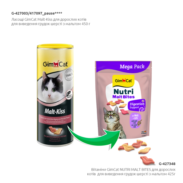 Вітаміни GimCat NUTRI MALT BITES для дорослих котів для виведення грудок шерсті з мальтом 425г - Фото 3 Вітаміни GimCat NUTRI MALT BITES для дорослих котів для виведення грудок шерсті з мальтом 425г - зображення 3