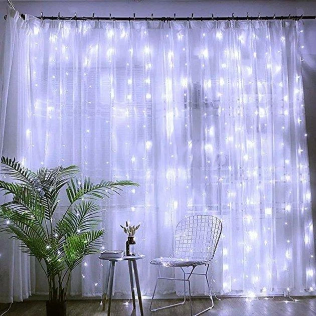 Гирлянда Штора на проволоке занавеска 3х2м 200LED пульт USB капля росы холодный белый свет - Фото 5 Гирлянда Штора на проволоке занавеска 3х2м 200LED пульт USB капля росы холодный белый свет - изображение 5