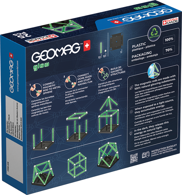 Магнитный конструктор Geomag Glow 25 деталей - Фото 2 Магнитный конструктор Geomag Glow 25 деталей - изображение 2