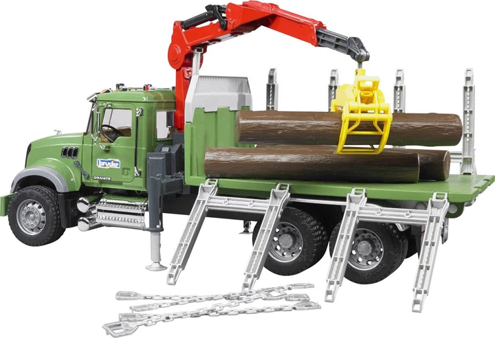 Лісовоз Bruder Mack Granite Timber Truck Loading Crane and 3 Trunks (4001702028244) (955555907040305) - Уцінка - зображення 1