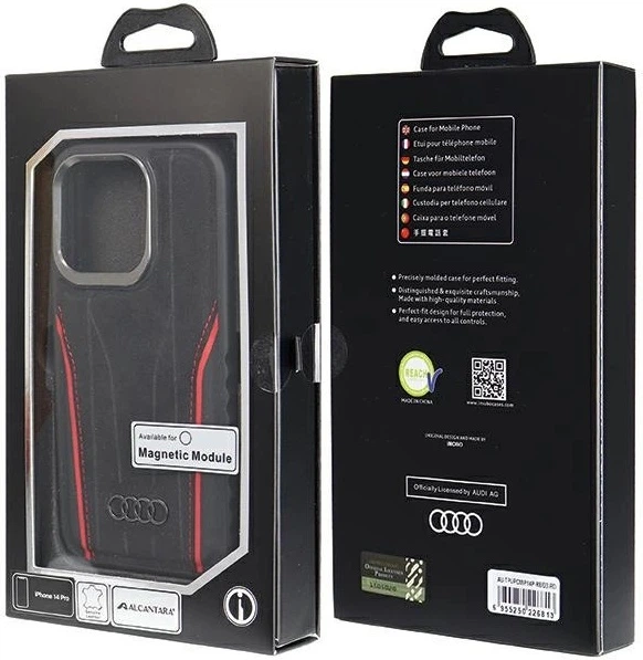 Панель Audi Genuine Leather MagSafe для Apple iPhone 14 Pro Black-Red (AU-TPUPCMIP14P-R8/D3-RD) - зображення 8