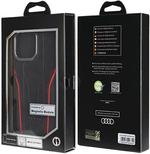 Панель Audi Genuine Leather MagSafe для Apple iPhone 14 Pro Max Black-Red (AU-TPUPCMIP14PM-R8/D3-RD) - зображення 8