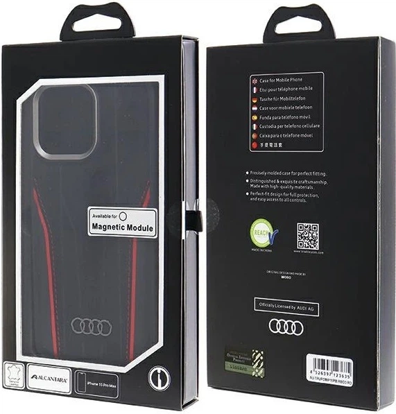 Панель Audi Genuine Leather MagSafe для Apple iPhone 15 Pro Max Black-Red (AU-TPUPCMIP15PM-R8/D3-RD) - зображення 10