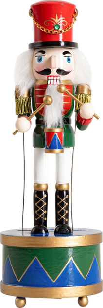 Фігурка Homla лускунчик дерев’яна на барабані з музичною шкатулкою 30 см (5904183867793) - зображення 1