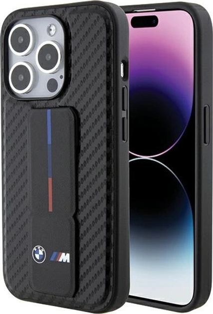 Панель BMW Grip Stand Smooth & Carbon для Apple iPhone 15 Pro Black (BMHCP15LGSPCCK) - зображення 1