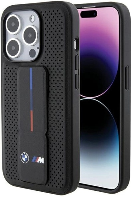 Панель BMW Grip Stand Smooth & Perforated для Apple iPhone 15 Pro Black (BMHCP15LGSPPRK) - зображення 1