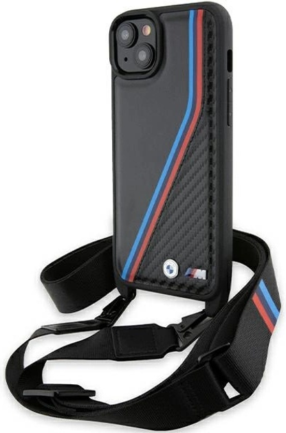 Панель BMW M Edition Carbon Tricolor Lines & Strap для Apple iPhone 15/14/13 Black (BMHCP15S23PSVTK) - зображення 1