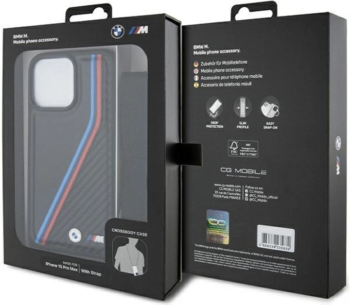 Панель BMW M Edition Carbon Tricolor Lines & Strap для Apple iPhone 15 Pro Max Black (BMHCP15X23PSVTK) - зображення 7