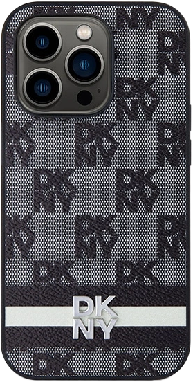 Панель DKNY Leather Checkered Mono Pattern & Printed Stripes для Apple iPhone 14 Pro Black (3666339263171) - зображення 3