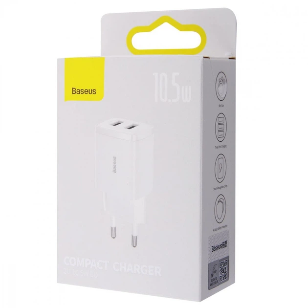 Зарядний пристрій Baseus Compact 10.5W (2 USB) white - зображення 10