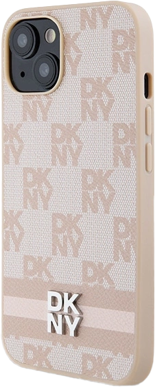 Etui DKNY Leather Checkered Mono Pattern & Printed Stripes do Apple iPhone 13/14/15 Pink (3666339263577) - obraz 2