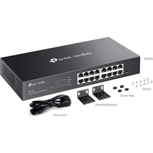 Коммутатор управляемый 16-портовый TP-Link Omada ES216G 32 Gbps Black - Фото 6 Коммутатор управляемый 16-портовый TP-Link Omada ES216G 32 Gbps Black - изображение 6