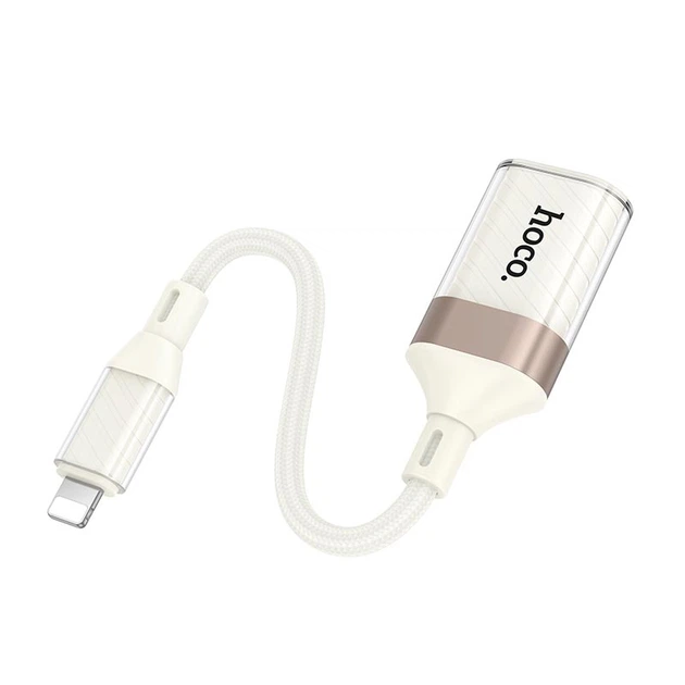 Переходник HOCO Crystal Lightning male to USB female 2.0 adapter UA39 |0,125m, 480Mbps, OTG| White-Gold - Фото 3 Переходник HOCO Crystal Lightning male to USB female 2.0 adapter UA39 |0,125m, 480Mbps, OTG| White-Gold - изображение 3