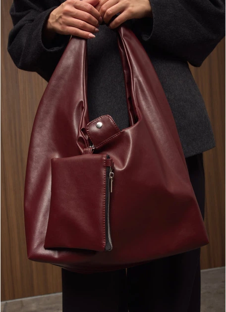 Женская сумка Хобо со съемным кошельком из экокожи SAMBAG Бордовая (38970371634) - изображение 8