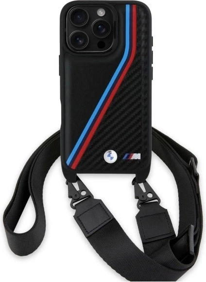Etui plecki BMW M Edition Carbon Tricolor Lines & Strap do Apple iPhone 16 Pro Black (BMHCP16L23PSVTK) - obraz 2