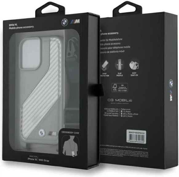 Etui plecki BMW M Edition Carbon Stripe & Strap do Apple iPhone 16 Gray (BMHCP16S23PSCCG) - obraz 7