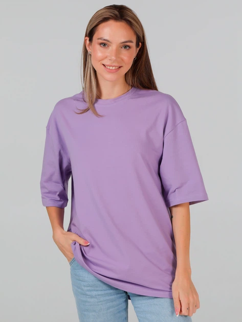 Набор футболок хлопковых оверсайз длинных женских Ray Oversize U0104W-4PACK1 2XL/3XL 4 шт Светло-зеленый/Лиловый/Голубой/Синий (RAY2000000038322) - изображение 3