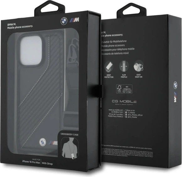 Etui plecki BMW M Edition Carbon Stripe & Strap do Apple iPhone 16 Pro Max Black (BMHCP16X23PSCCK) - obraz 7
