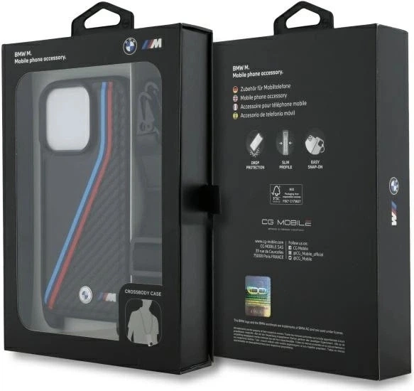 Панель BMW M Edition Carbon Tricolor Lines & Strap для Apple iPhone 16 Pro Max Black (BMHCP16X23PSVTK) - зображення 7