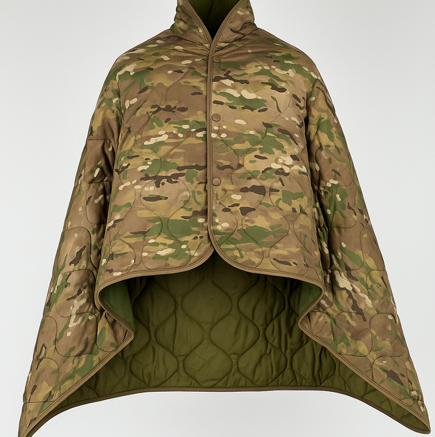 Кемпинговое одеяло Tactical Multicam с чехлом 150×200 см KT7001006 — с кнопками, позволяющими использовать как пончо - Фото 1 Кемпинговое одеяло Tactical Multicam с чехлом 150×200 см KT7001006 — с кнопками, позволяющими использовать как пончо - изображение 1