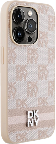 Панель DKNY Leather Checkered Mono Pattern & Printed Stripes для Apple iPhone 14 Pro Max Pink (3666339263607) - зображення 3