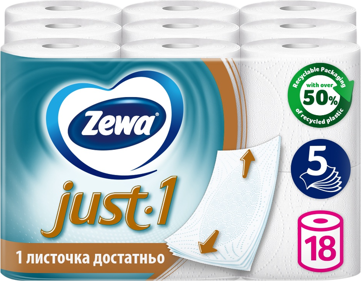 Туалетная бумага Zewa Just 1 5 слоев 18 рулонов (7322542535967) - Фото 1 Туалетная бумага Zewa Just 1 5 слоев 18 рулонов (7322542535967) - изображение 1