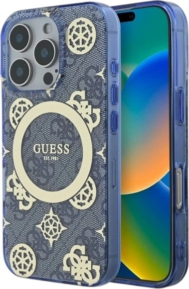 Etui Guess IML Peony On 4G Background MagSafe do Apple iPhone 16 Pro Blue (GUHMP16LH4PYEEB) - obraz 1