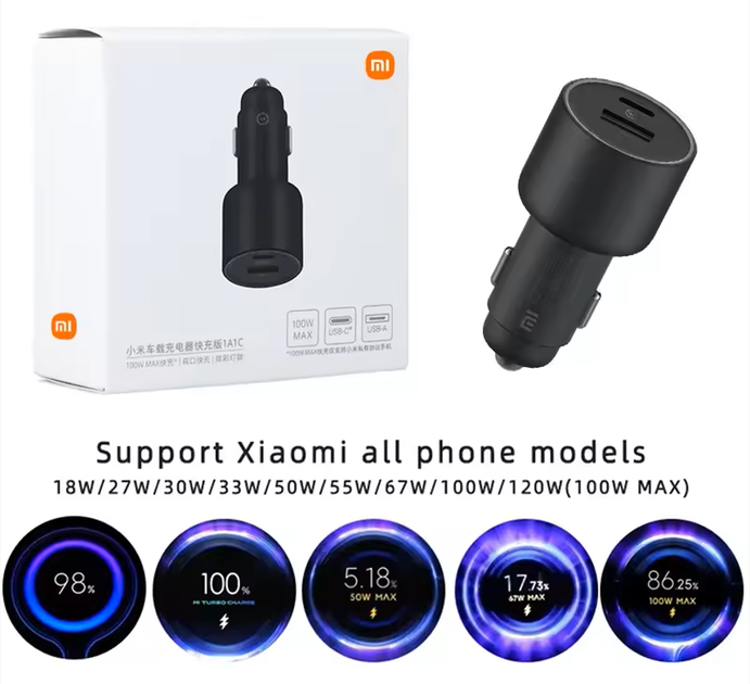 Автомобильное зарядное устройство Xiaomi Mi Car Charger 1A1C 100W (CC07ZM) Turbo Charge с кабелем 1м Чорный - изображение 10