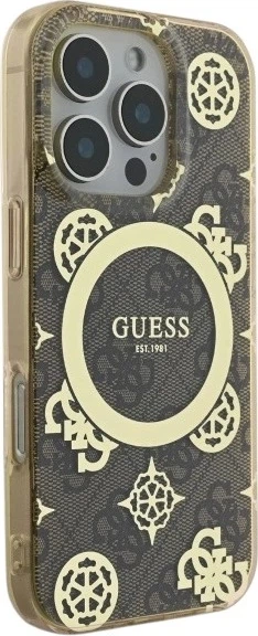 Панель Guess IML Peony On 4G Background MagSafe для Apple iPhone 16 Pro Brown (GUHMP16LH4PYEEW) - зображення 4