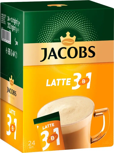 Кава Jacobs 3в1 Latte 24 стіки - Фото 1 Кава Jacobs 3в1 Latte 24 стіки - изображение 1