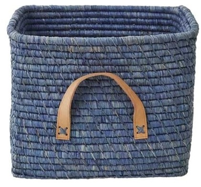 Кошик для зберігання Rice Маленький квадратний з рафії зі шкіряними ручками Синій (5708315800142) - зображення 1