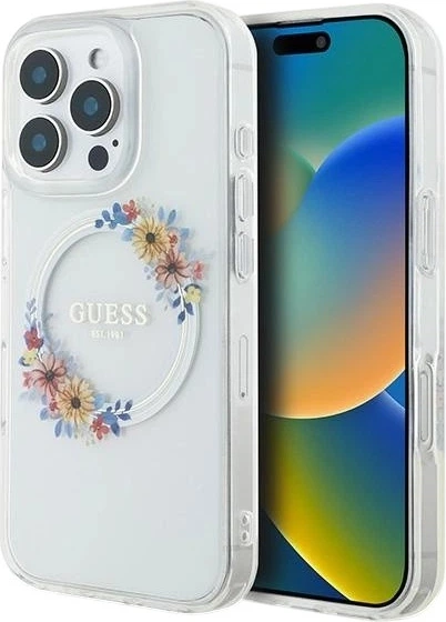 Панель Guess IML Flowers Wreath MagSafe для Apple iPhone 16 Pro Transparent (GUHMP16LHFWFCT) - зображення 1