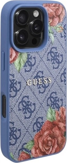 Etui Guess 4G Flowers Print MagSafe do Apple iPhone 16 Pro Blue (GUHMP16LP4ROPEMCB) - obraz 4