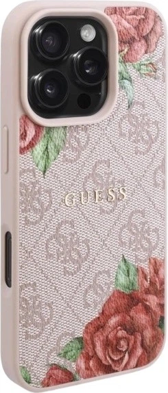Etui Guess 4G Flowers Print MagSafe do Apple iPhone 16 Pro Pink (GUHMP16LP4ROPEMCP) - obraz 4