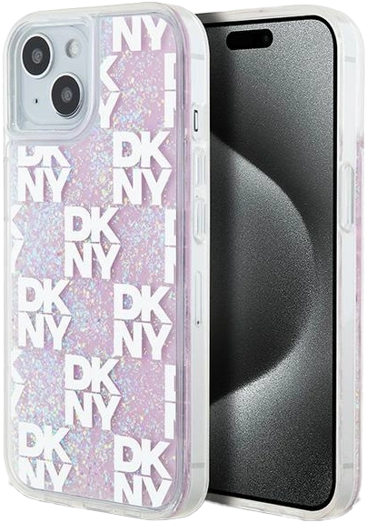 Etui DKNY Liquid Glitter Multilogo do Apple iPhone 13/14/15 Pink (3666339271176) - obraz 1