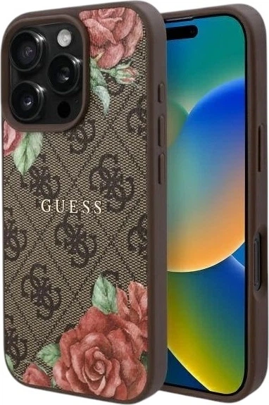 Etui Guess 4G Flowers Print MagSafe do Apple iPhone 16 Pro Brown (GUHMP16LP4ROPEMCW) - obraz 1