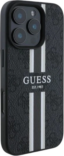 Etui Guess 4G Printed Stripes MagSafe do Apple iPhone 16 Pro Black (GUHMP16LP4RPSK) - obraz 4