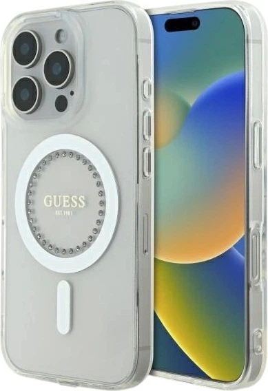 Etui Guess IML Rhinestones MagSafe do Apple iPhone 16 Pro White (GUHMP16LPFTDTEH) - obraz 1