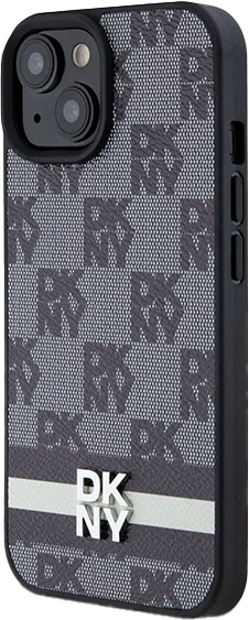 Панель DKNY Leather Checkered Mono Pattern & Printed Stripes для Apple iPhone 13/14/15 Black (3666339263195) - зображення 1