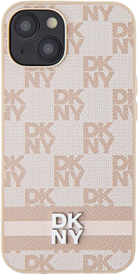 Etui DKNY Leather Checkered Mono Pattern & Printed Stripes do Apple iPhone 13/14/15 Pink (3666339263614) - obraz 3