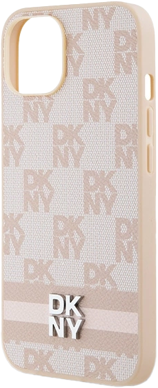 Etui DKNY Leather Checkered Mono Pattern & Printed Stripes do Apple iPhone 13/14/15 Pink (3666339263614) - obraz 5