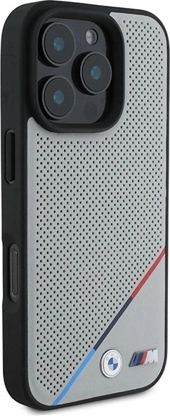 Панель BMW M Perforated Tricolor Line MagSafe для Apple iPhone 16 Pro Gray (BMHMP16L23PUPDG) - зображення 4
